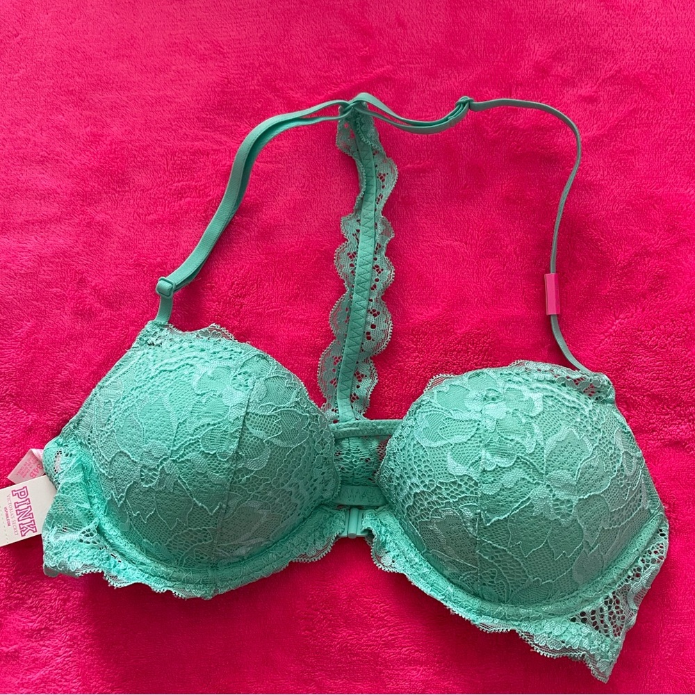 VS PINK Aqua Lace Racerback Push-up Bra